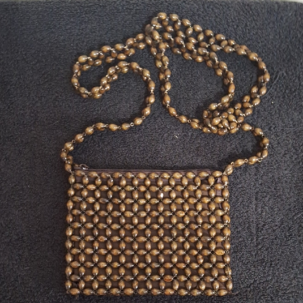 Cute Wooden Beaded Mini Bag Crossbody-Brown